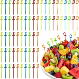 Wowagoga 3.35 Inch Plastic Sword Picks Food Toothpicks Fruit Fork Cocktail Sticks, Multicolor, 100 Count