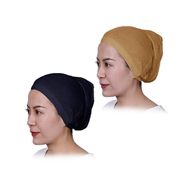 Yeieeo Women Hijabs Inner Cap Navy Blue Hijab Tube Cap Style Underscarf Bonnet (Yellow+Navy)