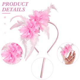 MWOOT Feather Headband with Artificial Flowers, 1920s Fascinator Headpiece for Women, Pink Feather 20s Headband for Carnival, Cocktail, Wedding, Tea Party Accessories