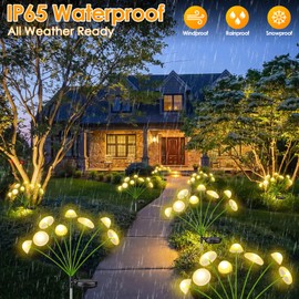 Solar Garden Lights Outdoor 4PK 32LED, Mushroom Solar Lights Outdoor, IP65 Waterproof Firefly Light Outside Decor for Patio Pathway, Sway by Wind for Pathway Garden Jellyfish Decorations, Warm White