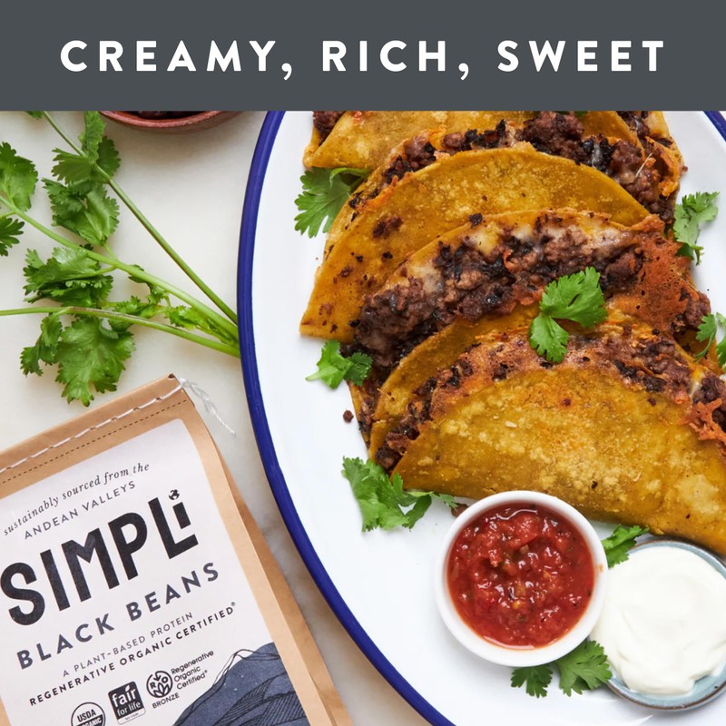 SIMPLi Regenerative Organic Certified Black Beans, Creamy and Rich Flavor,