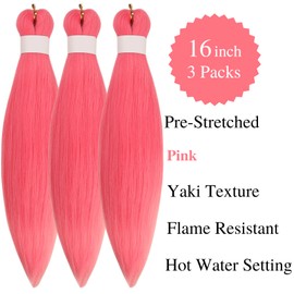 Braiding Hair Pre stretched Pink Prestretched 16 inch Kids Ez Braid Twist Braiding Hair Extensions Knotless Synthetic Colored Hypoallergenic