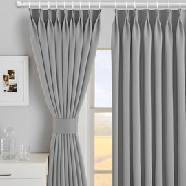 MAIHER Pinch Pleat Curtain Indoor Outdoor, Room Darkening Thermal Insulated Solid Color Drape for Bedroom, Living Room, Light Grey, 54" W x 72" L, 1 Panel