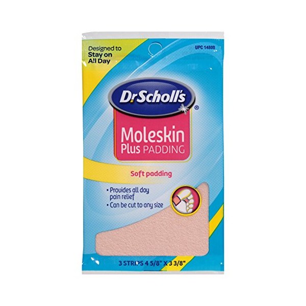Dr. Scholl's Moleskin Plus 4 5/8-Inch X 3 3/8 Inch Padding, 3-Count Packages (Pack of 8)