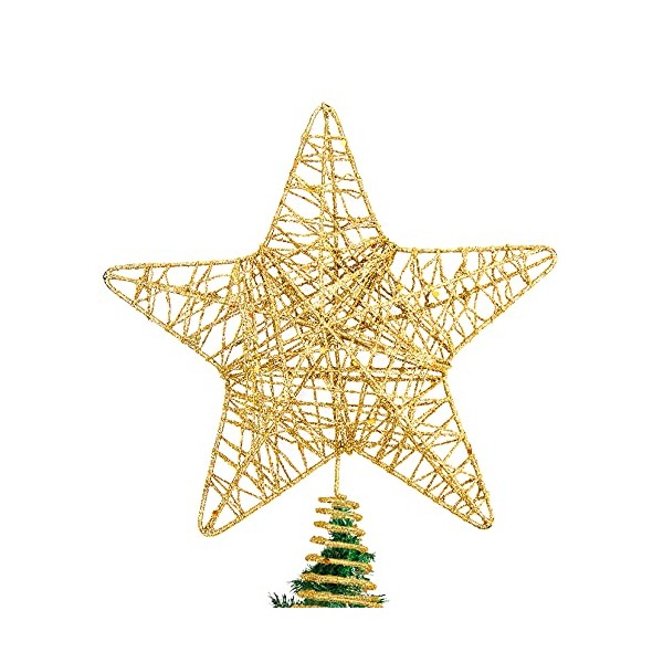 DERAYEE Christmas Tree Star Topper Decoration, Glittered Treetop Christmas Tree