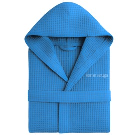 o-day Honeycomb Bathrobe for Men and Women Cotton Bathrobe with Hood, Pockets and Belt, Lightweight and Travel S-XXXL, Model 3 - Royal Blue, L
