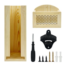 3 in 1 Wall Mounted Wooden Can Cooler Holder with Bottle Opener and Cap Collector,Can Store 30 Beer Sleeves, Wooden Beer Can Sleeve, Great Gift for Beer Lovers, 12 inches (Original)