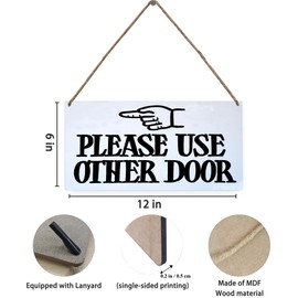 Mdulftar Please Use Other Door Welcome Wooden Hanging Sign Gesture Marker Door Sign Farmhouse Rustic Front Door Hanger Sign for Business Home Porch Window Decor 12x6 Inch