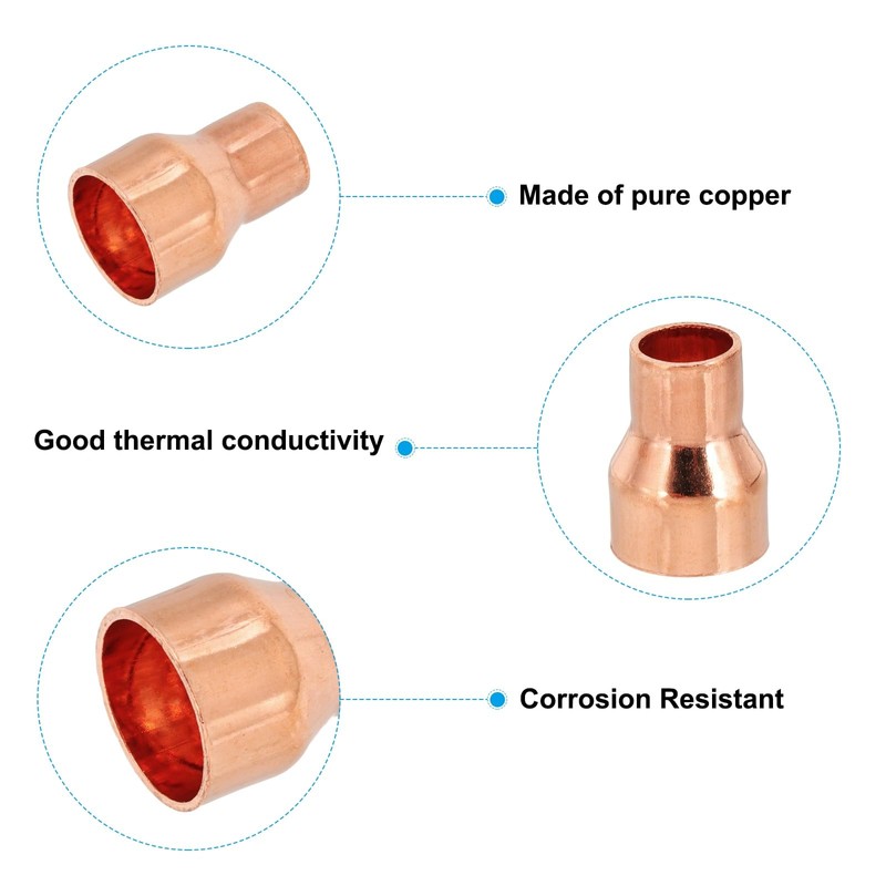 PATIKIL 9/16" to 3/8" ID Copper Reducer, 2pcs 99.9% Pure