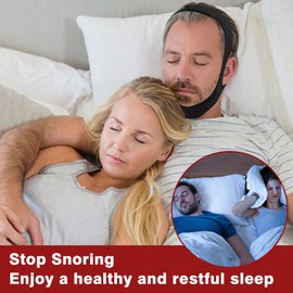 Anti Snoring Devices - Comfortable Sleep Apnea Devices Chin Strap, Adjustable Breathable Chin Strap for Sleeping for Men and Women, Simple and Effective Airflow Jaw Strap, Black 63CM