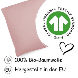 PinkZebra Organic Muslin Cushion Cover 40 x 80 cm for Children and Adults, Soft Pillowcase GOTS Certification, Muslin Cushion Cover with Zip, Made in EU, Dusky Pink