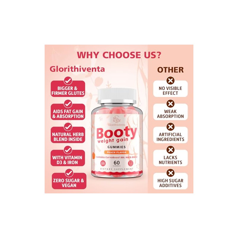 Booty Gummies for Women, BBL Gummies Contains CurvaBoost BBL Herb