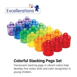 earlySTEM Translucent Stackable Plastic Pegs – Colorful Stacking and Building Toy for Toddlers