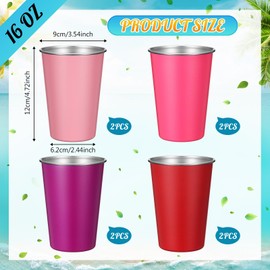 Baderke 8 Pack 16 oz Metal Cups Gradient Pink Blue Stainless Steel Cups 4 Color Stackable Pint Tumbler Drinking Glasses for Travel Camping Outdoors, Unbreakable(Gradient Pink)