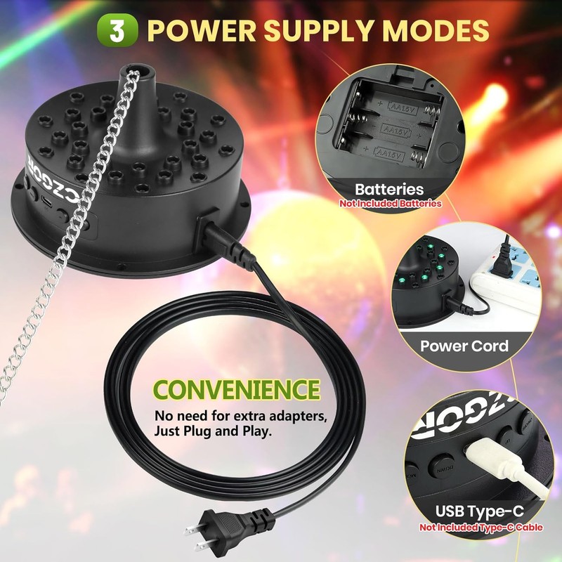 3-15 RPM Disco Ball Motor with Remote, Light Up Rotating