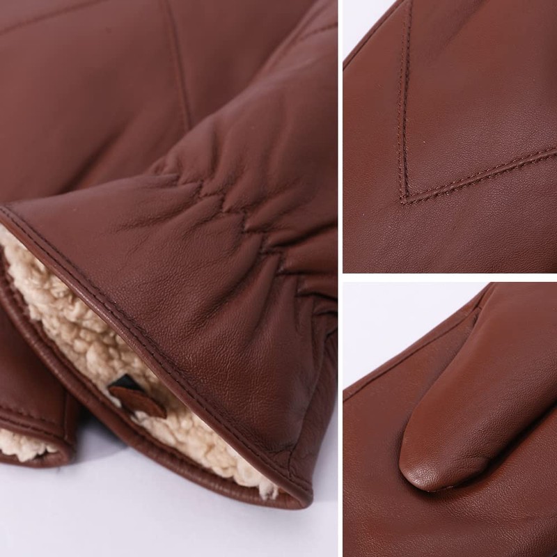 Mens Leather Mittens Soft Lambskin Warm Winter Fleece Lined by