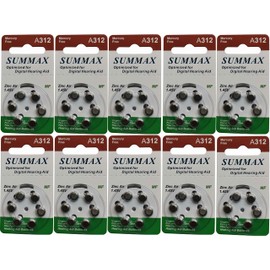 New Hearing Aid Batteries Size A312 312A Za312 312 Pr41, 60 Count (10 Cards) 1.4V Batteries