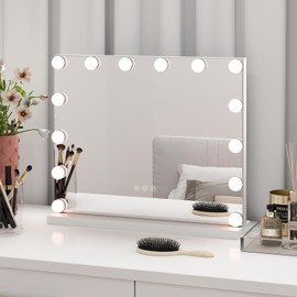 CHARMAID Vanity Mirror with Lights - 20" Hollywood Lighted Makeup Mirror with 14 LED Bulbs, 3 Color Lighting Modes, Adjustable Brightness, Metal Frame, Tabletop Lighted Vanity Mirror for Bedroom