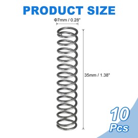 sourcing map 10Pcs Compression Spring, 7mm OD, 0.8mm Wire Size, 35mm Free Length, Spring Steel Construction Extended Mechanical Compression Springs for Shop and Home Repairs, Silver Tone