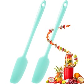 Patelai Long Handle Silicone Jar Spatula Non-Stick Rubber Scraper Heat Resistant Spatula Silicone Scraper for Jars, Smoothies, Blenders Cooking Baking Stirring Mixing Tools (Mint,2 Pieces)