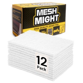 MeshMight 12-Pack 6"x9" Non-Woven Scuff Pads - Non-Abrasive for Post-scouring/Sanding Cleaning and Finishing, Paint Primer Prep - Automotive, Auto Body, Woodworking, Surface Preparation (White)