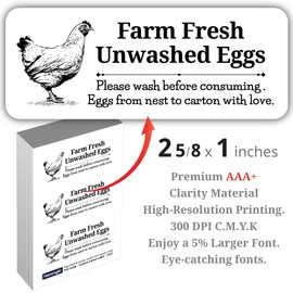 Havongki 120 Chicken Egg Carton Labels Stickers | White | Farm Fresh Eggs | 4 6 12 15 18 30 48 50 Count - Basket Box Container Extra Organizer Farm Supplies, 66mm x 26mm