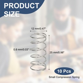 sourcing map Compression Spring 12 mm OD 0.8 mm Wire 25 mm Free Length 304 Stainless Steel Small Extension Spring for DIY Projects Home Shop Repairs (Silver Tone, Pack of 10)