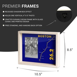 Gone For a Run Boston 26.2 Marathon Frame - Marathon Runner Gift - Running Picture Frame Holds 4x6 - Blue and Yellow