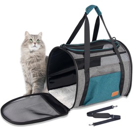 Cat Carrier for Large Cats 20 lbs, Soft Sided Breathable Mesh Cat Travel Carrier, Large Cat Carrier Airline Approved, Washable Pet Carrier for Cats Small Dogs Puppies, Foldable Cat Carrier, Blue