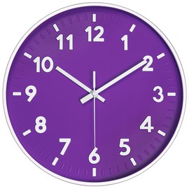 JENLYSTIME 12 Inch Modern Indoor Outdoor Clock,Round Bright Colorful Dial,Non Ticking Silent Quartz Battery Operated Wall Clocks,Easy to Read Simple Style Decor Clock for Bedroom,Kitchen(Purple)