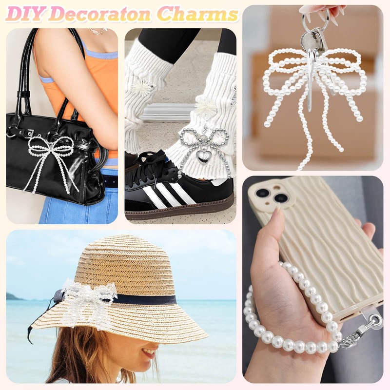 WEGOODZF 2 pcs White Lace and Pearls Bowknot Shoe Charms
