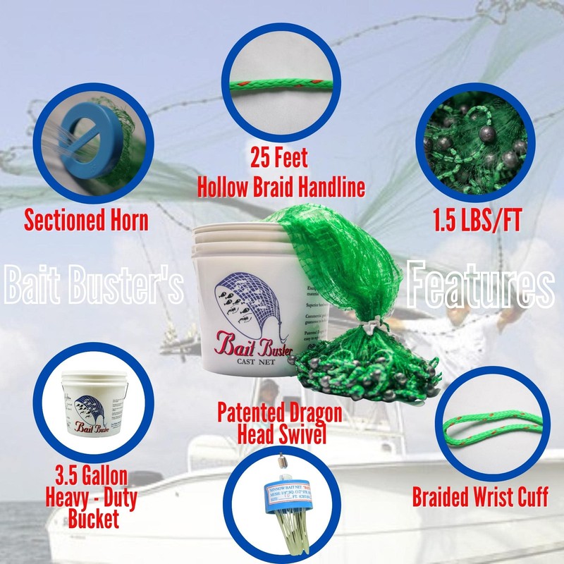 Bait Buster Bait Cast Net 1/2" Sq. Mesh Green (8