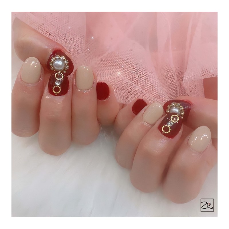 [Handmade Nail Tips] Burgundy Stone Nails / [수제네일팁] 버건디 스톤네일