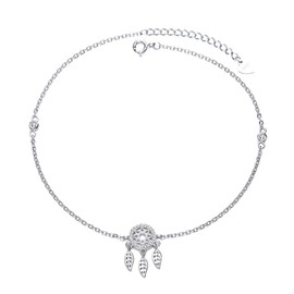 Belons Women's Anklet Dream Catcher 925 Sterling Silver Cubic Zirconia Anklet Girls Charm Ankle Bracelet Adjustable Bracelet, Sterling Silver Sterling Silver Zirconia, Cubic Zirconia