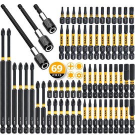 Magnetic Impact Rated Nut Driver with Screw Drill Bit Set, Long Screwdriver Bit Set, Tamper Proof Star Drill Bit Set with CNC Machining Head & Drill Bit Extender, Men Gifts, Men Gadgets, Tool Accessories, Power Tools, Hardware, Heavy Duty:_Yellow + black_69pcs/set
