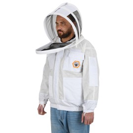 Bee Proof Beekeeping Jacket with Veil 3-Layer Ultra Ventilated 2 Veil Options (Fencing & Round) YKK Zippers Full Protection Suit Carrying Bag (BP-302-White)-XXL