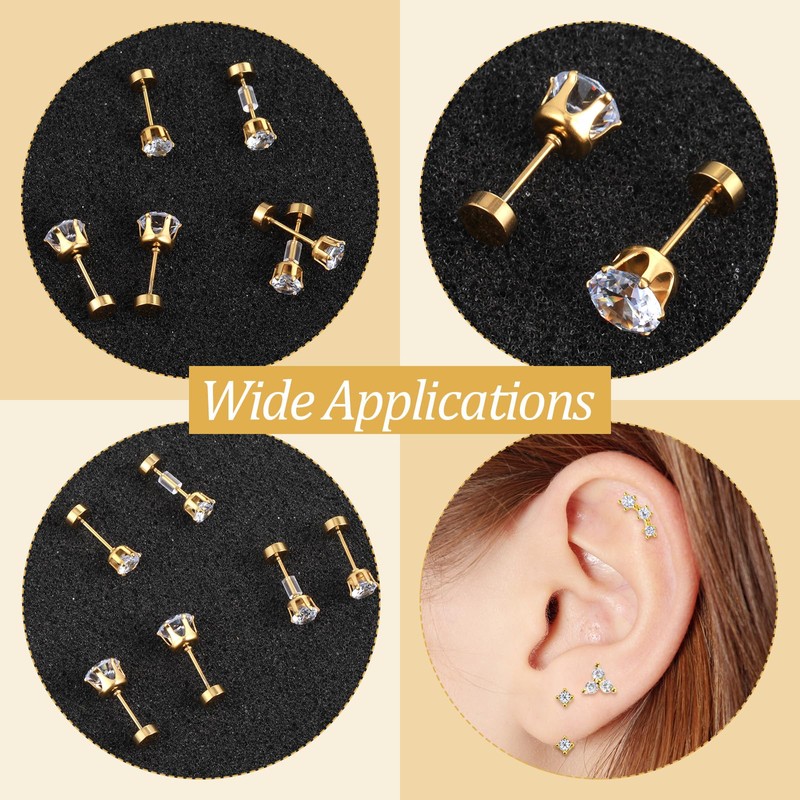 20 Pcs Stainless Steel Earring Backs Gold Flat Screw On
