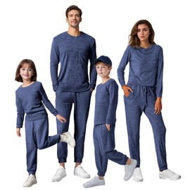 IFFEI Family Matching Pajamas Sets 2 Piece Lounge Set Long Sleeve Soft Loungewear Sleepwear Joggers with Pockets 6-7Y Deep Blue