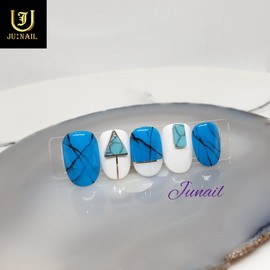 Sky Blue Handmade Nail Tips - Short Round Square / 스카이블루 수제네일팁 - 숏라운드스퀘어