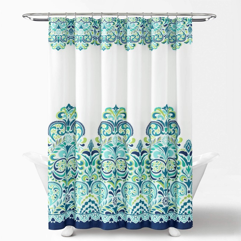 Lush Decor, Blue and Green Clara Shower Curtain-Fabric Colorful Boho