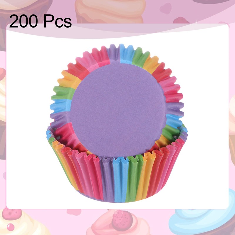 sourcing map 200 Count Cupcake Liners Rainbow Cupcake Cups Standard