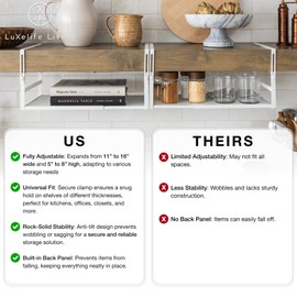 Under Shelf Storage Basket Organizer Expandable - Adjustable Width Height Cabinet Space Saver - Clip On Metal Hanging Rack - 30lb Capacity Kitchen Office Bathroom Declutter Solution - 2 Pack, White