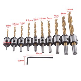 7pcs Woodworking Countersink Drill Bit Set Woodworking Carpentry Reamer Boring Tool Round Shank with Hex Key (3-10mm)