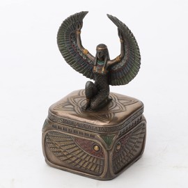 Veronese Design 4 3/4 Inch Egyptian Goddess Isis Square Trinket Art Deco Resin Sculpture Bronze Finish Box