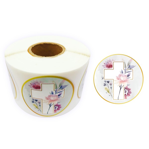 Religious Stickers – 500 PCS Floral Cross Stickers, Christian Cross