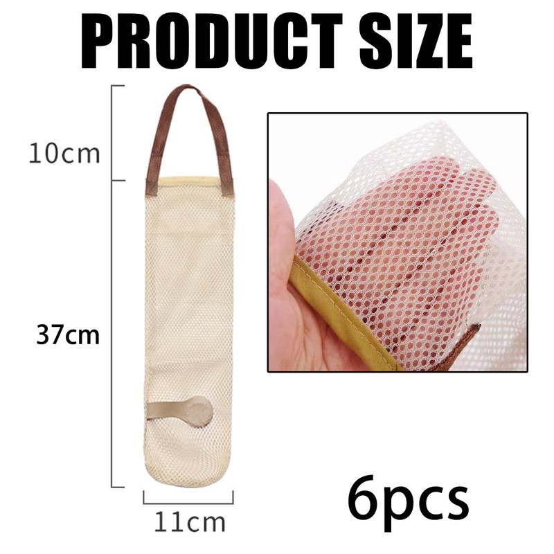 6 Pcs Mesh Produce Bags,Long Hanging Net Bag,Reusable Washable Grocery