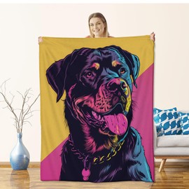 Rottweiler Blanket for Adults Kids, Flannel Rottweiler Dog Blankets Gifts, Rottweiler Throw Blanket for Sofa Couch Bed Living Room Soft Warm Cozy Rottweiler Decor 60" x 50"