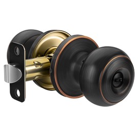 goldenwarm 1 Pack Interior Privacy Door Knob with Lock Door Handle for Bathroom and Bedroom Oil Rubbed Bronze Keyless Turn Lock Doorknob with Round Ball