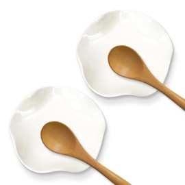 MOAMUN 2PC White Spoon Rest for Stove Top, Ceramic Coffee Spoon Rest for Tableware, Spoon Holder Cute Spoon Rests Spatula Holder for Multiple Utensils, Farmhouse Kitchen Counter Decor