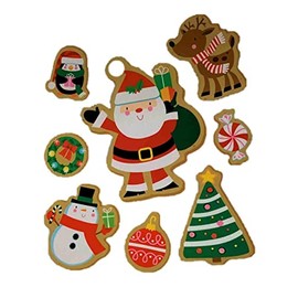 Christmas Reusable Window Clings with Glitter, Santa Friends Gingerbread Cookies (8 Pre-Cut Clings, 1 Sheet)
